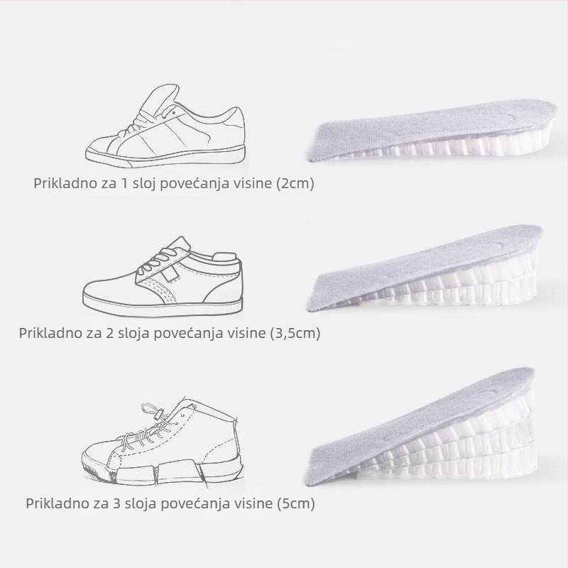Silicijske vložke za povećanje visine, nevidljive, prozračne s mrežastom strukturom, model zgdqk01, za muškarce i žene, pogodné za kožne cipele, čizme, casual i sportske cipele