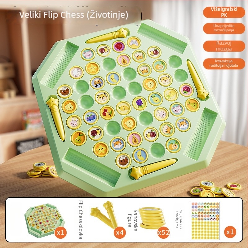 Edukativna stolna igra za djecu, četiri igrača,flip‑and‑match slagalica sa temom životinja, plastična konstrukcija