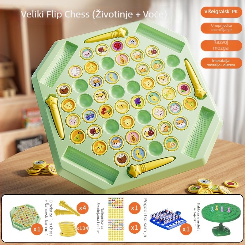 Edukativna stolna igra za djecu, četiri igrača,flip‑and‑match slagalica sa temom životinja, plastična konstrukcija