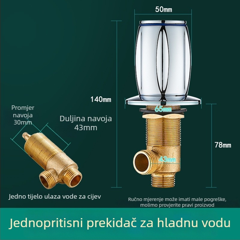 Mosazni trodijelni set slavine za kadu s odvijačem vode, konverzijskim ventilom i prekidačem tople i hladne vode (lagani luksuz)