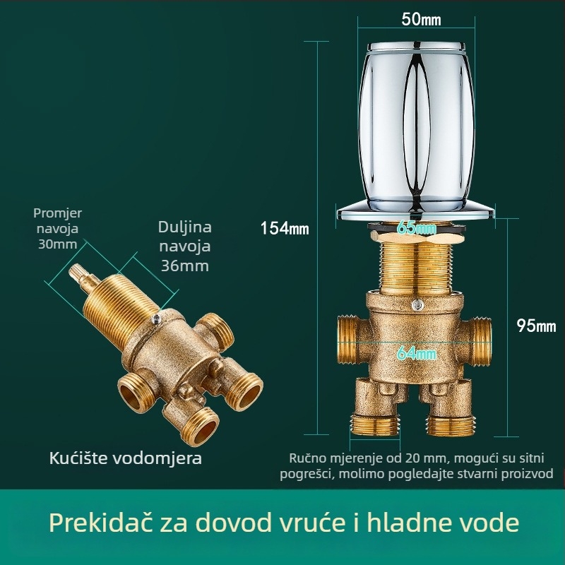 Mosazni trodijelni set slavine za kadu s odvijačem vode, konverzijskim ventilom i prekidačem tople i hladne vode (lagani luksuz)