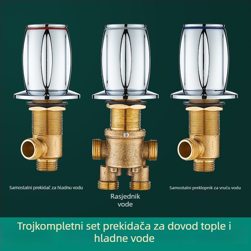 Mosazni trodijelni set slavine za kadu s odvijačem vode, konverzijskim ventilom i prekidačem tople i hladne vode (lagani luksuz)