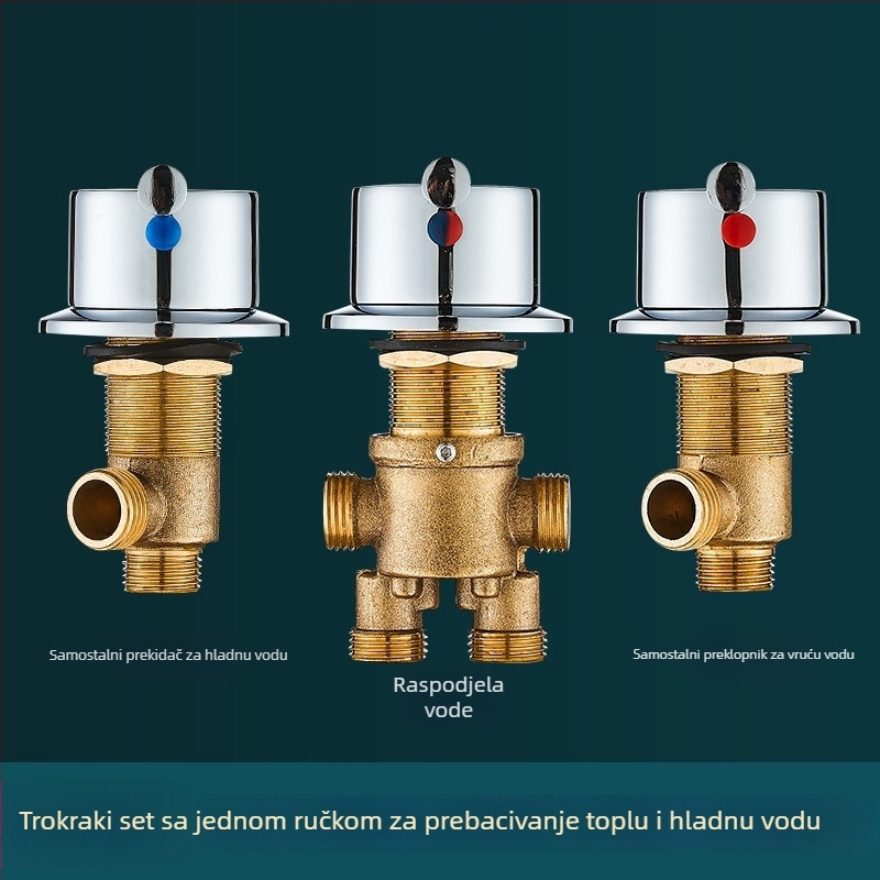 Mosazni trodijelni set slavine za kadu s odvijačem vode, konverzijskim ventilom i prekidačem tople i hladne vode (lagani luksuz)
