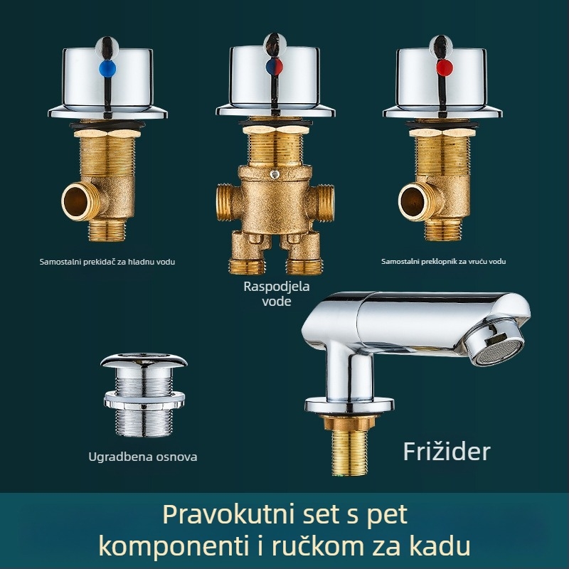 Mosazni trodijelni set slavine za kadu s odvijačem vode, konverzijskim ventilom i prekidačem tople i hladne vode (lagani luksuz)