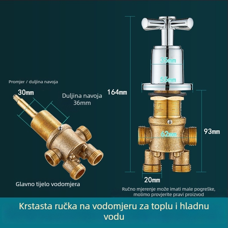 Mosazni trodijelni set slavine za kadu s odvijačem vode, konverzijskim ventilom i prekidačem tople i hladne vode (lagani luksuz)