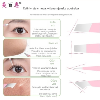 Set za obrve: klips za obrve i pincete, nehrđajući čelik 410, trodijelni set, duljina 9,6 cm