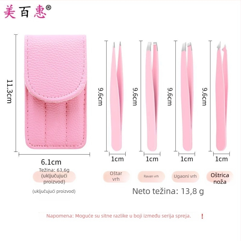 Set za obrve: klips za obrve i pincete, nehrđajući čelik 410, trodijelni set, duljina 9,6 cm