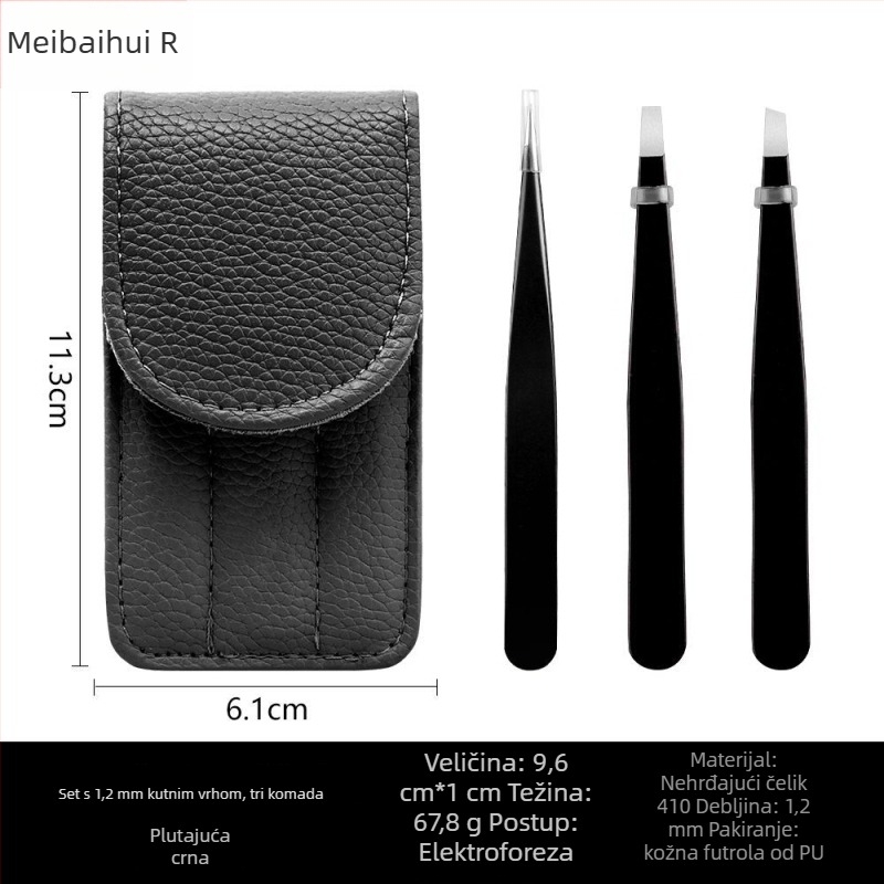 Set za obrve: klips za obrve i pincete, nehrđajući čelik 410, trodijelni set, duljina 9,6 cm