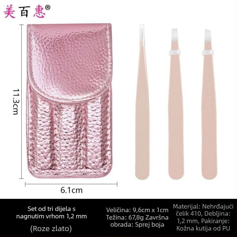 Set za obrve: klips za obrve i pincete, nehrđajući čelik 410, trodijelni set, duljina 9,6 cm