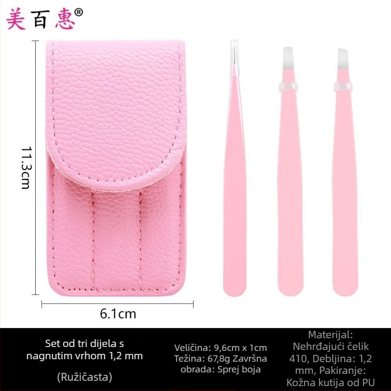 Set za obrve: klips za obrve i pincete, nehrđajući čelik 410, trodijelni set, duljina 9,6 cm