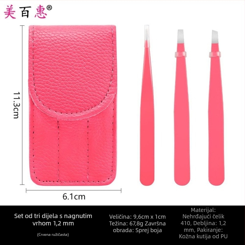 Set za obrve: klips za obrve i pincete, nehrđajući čelik 410, trodijelni set, duljina 9,6 cm