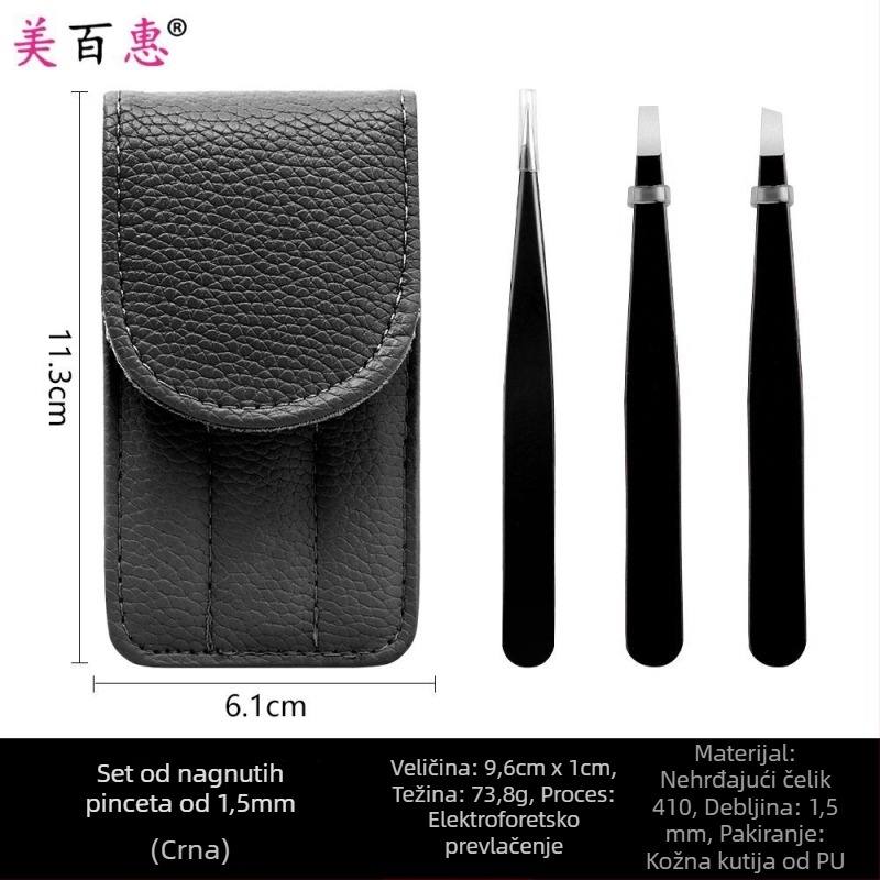 Set za obrve: klips za obrve i pincete, nehrđajući čelik 410, trodijelni set, duljina 9,6 cm