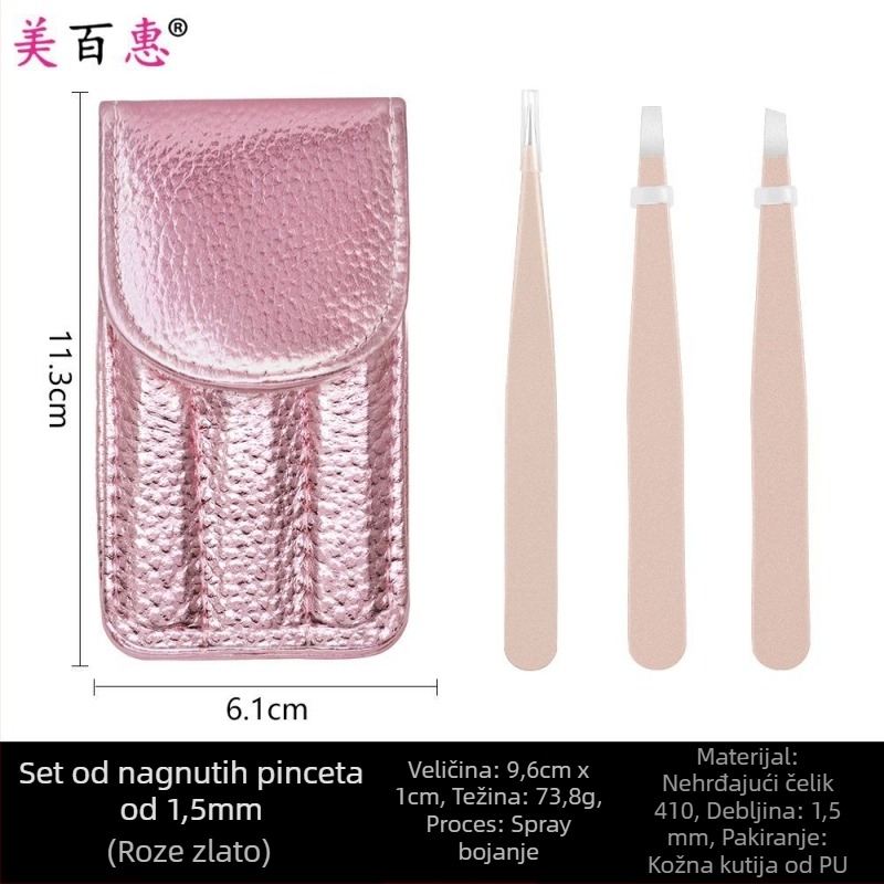 Set za obrve: klips za obrve i pincete, nehrđajući čelik 410, trodijelni set, duljina 9,6 cm