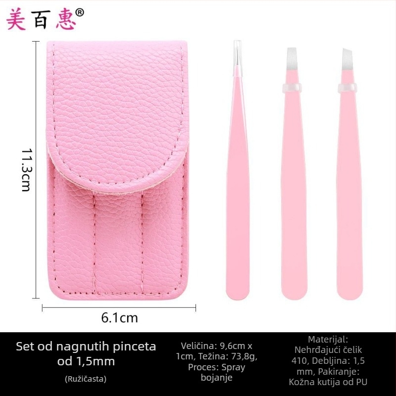 Set za obrve: klips za obrve i pincete, nehrđajući čelik 410, trodijelni set, duljina 9,6 cm