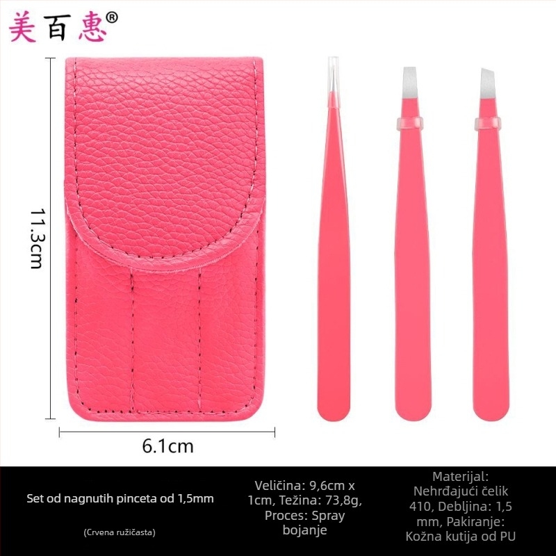 Set za obrve: klips za obrve i pincete, nehrđajući čelik 410, trodijelni set, duljina 9,6 cm