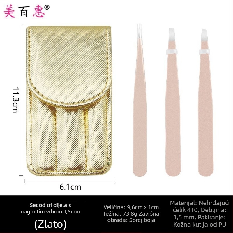 Set za obrve: klips za obrve i pincete, nehrđajući čelik 410, trodijelni set, duljina 9,6 cm