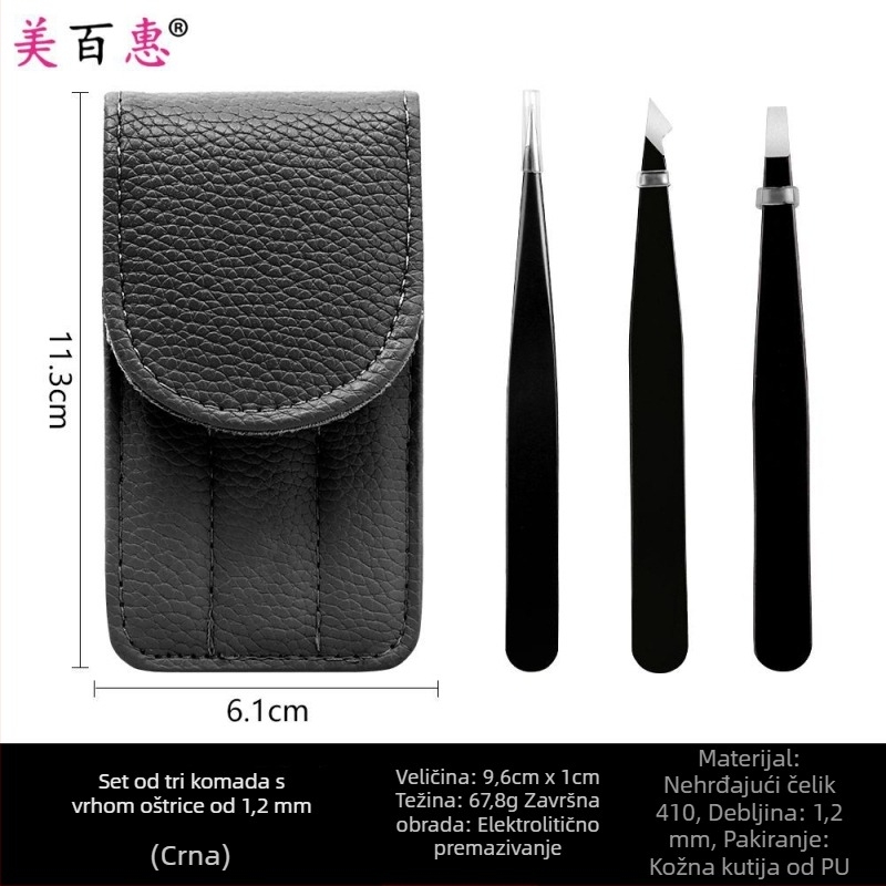 Set za obrve: klips za obrve i pincete, nehrđajući čelik 410, trodijelni set, duljina 9,6 cm