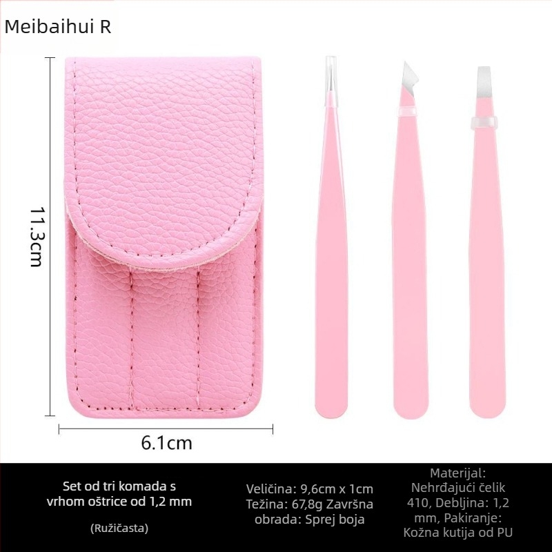Set za obrve: klips za obrve i pincete, nehrđajući čelik 410, trodijelni set, duljina 9,6 cm