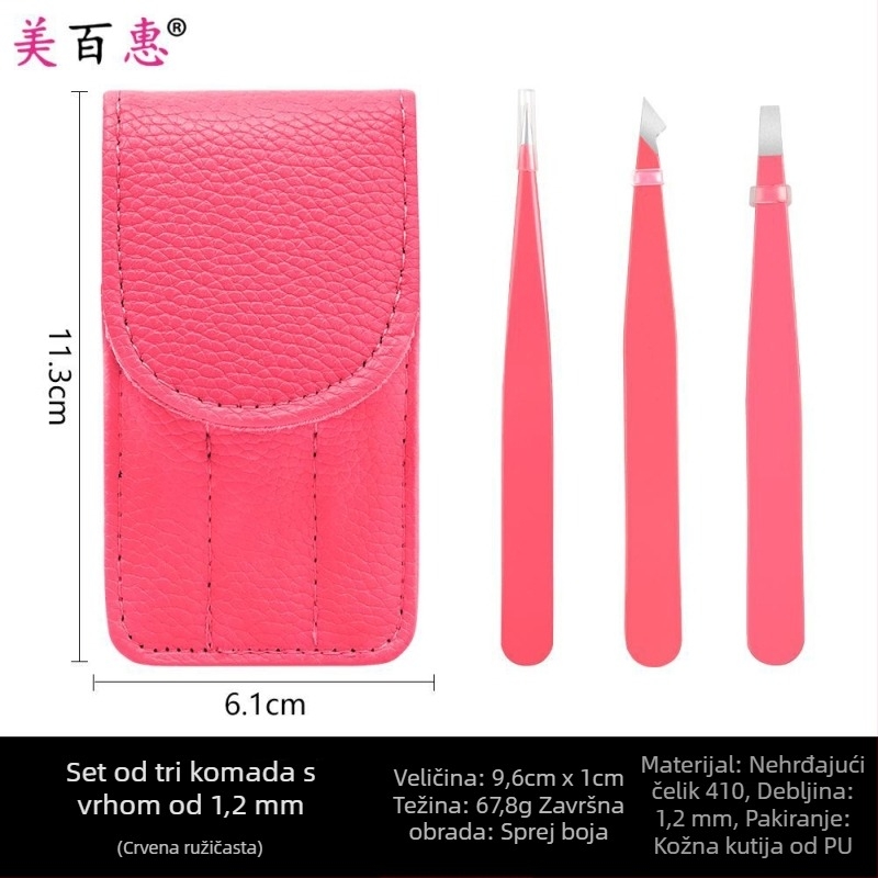 Set za obrve: klips za obrve i pincete, nehrđajući čelik 410, trodijelni set, duljina 9,6 cm