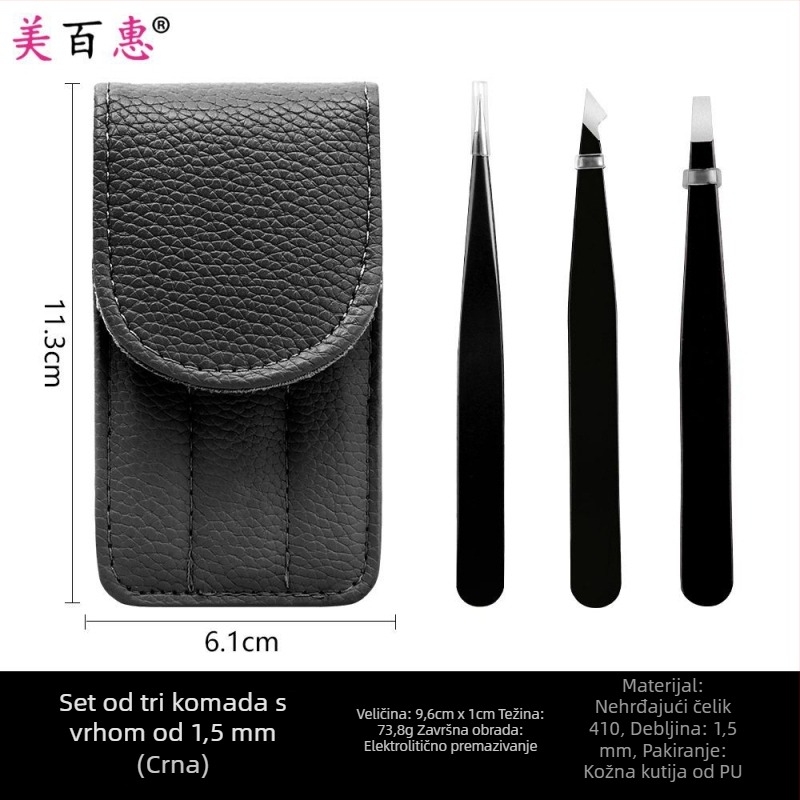 Set za obrve: klips za obrve i pincete, nehrđajući čelik 410, trodijelni set, duljina 9,6 cm