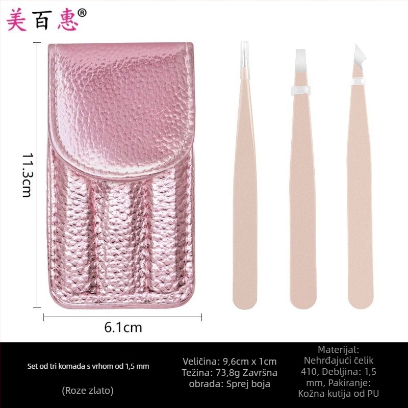 Set za obrve: klips za obrve i pincete, nehrđajući čelik 410, trodijelni set, duljina 9,6 cm