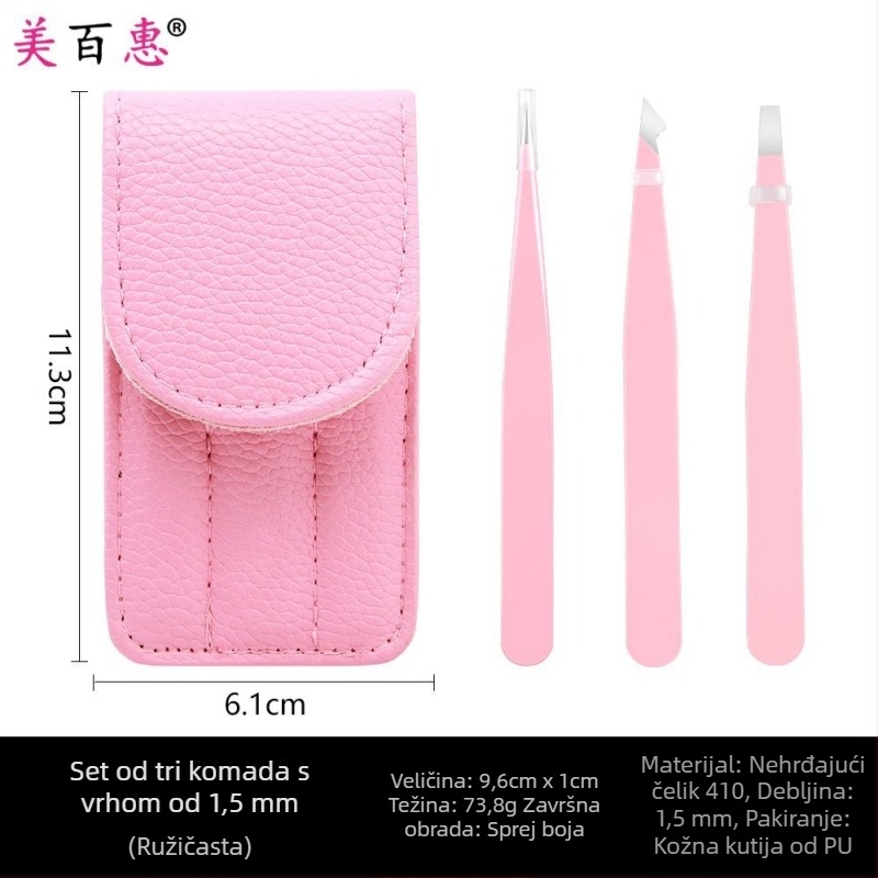 Set za obrve: klips za obrve i pincete, nehrđajući čelik 410, trodijelni set, duljina 9,6 cm