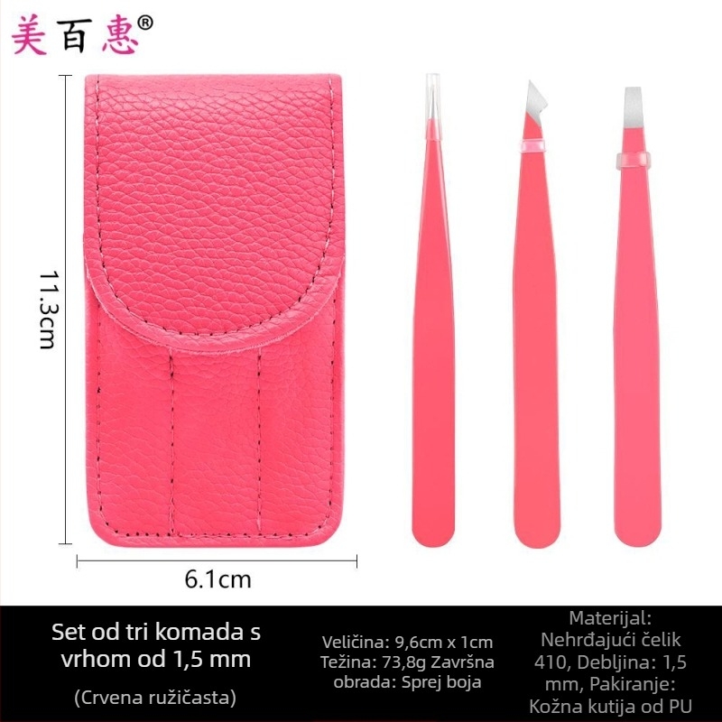 Set za obrve: klips za obrve i pincete, nehrđajući čelik 410, trodijelni set, duljina 9,6 cm
