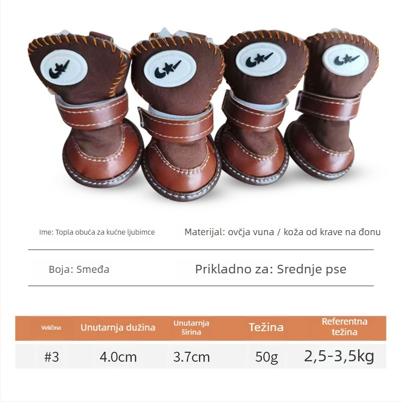Zimske cipele za pse s ovčjom vunom i potplatom od teleće tetive – tople, protuklizne, Leisure stil, Tinghao