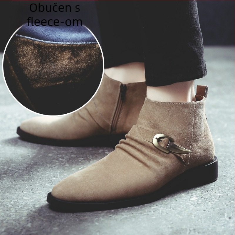 Muške Martin čizme, od velur kože tele, britanski stil, oštar vrh prsta, bočni zatvarač, srednje visoki potplat 3–5 cm