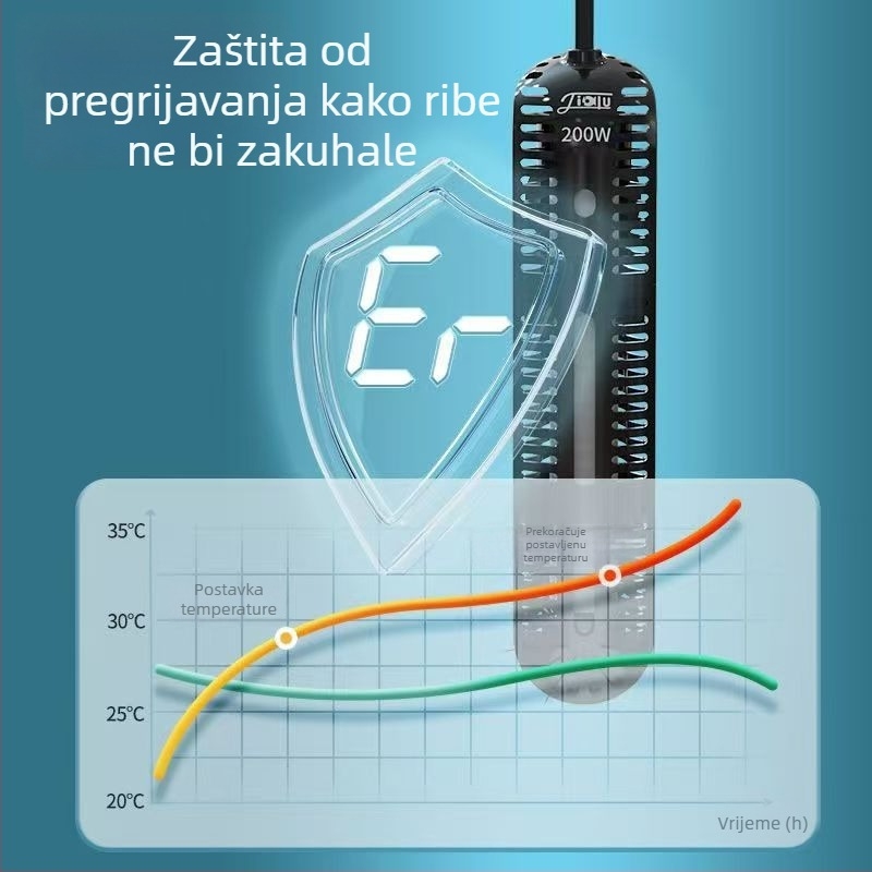 Akvarijska šipka za grijanje s digitalnim zaslonom, kvarcni element grijanja, automatska regulacija temperature, otporno na eksplozije, zaštitni poklopac