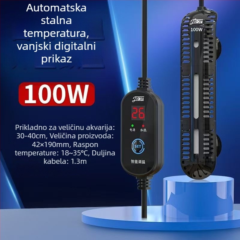 Akvarijska šipka za grijanje s digitalnim zaslonom, kvarcni element grijanja, automatska regulacija temperature, otporno na eksplozije, zaštitni poklopac