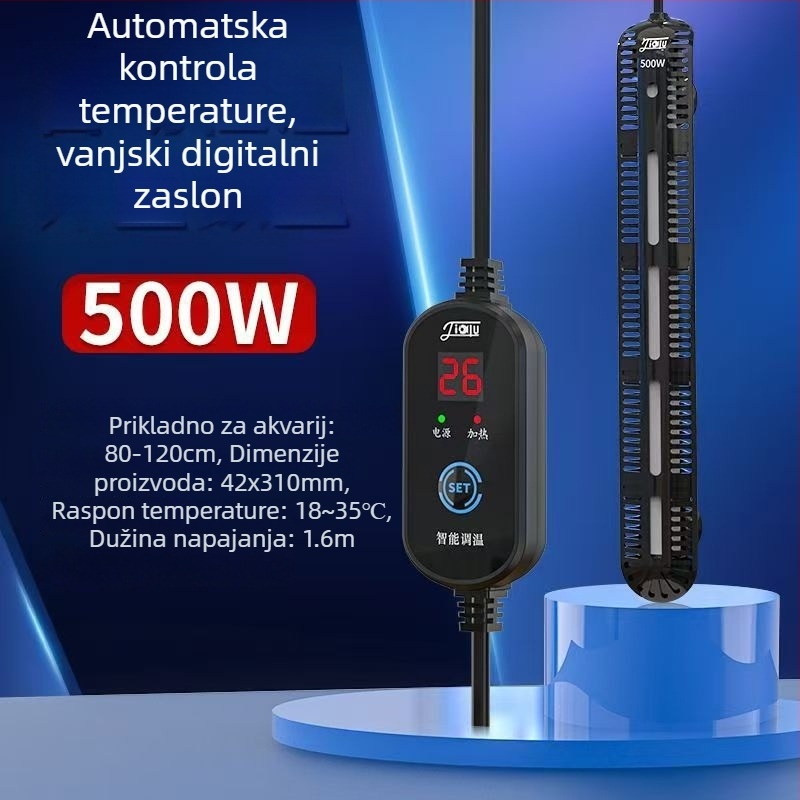 Akvarijska šipka za grijanje s digitalnim zaslonom, kvarcni element grijanja, automatska regulacija temperature, otporno na eksplozije, zaštitni poklopac