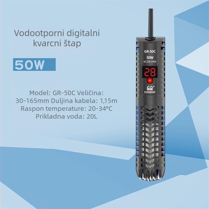 Akvarijska šipka za grijanje s digitalnim zaslonom, kvarcni element grijanja, automatska regulacija temperature, otporno na eksplozije, zaštitni poklopac