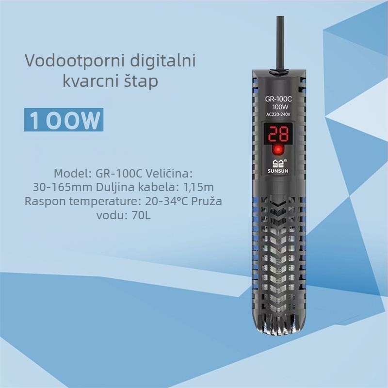 Akvarijska šipka za grijanje s digitalnim zaslonom, kvarcni element grijanja, automatska regulacija temperature, otporno na eksplozije, zaštitni poklopac