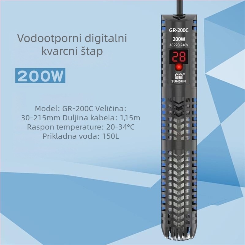 Akvarijska šipka za grijanje s digitalnim zaslonom, kvarcni element grijanja, automatska regulacija temperature, otporno na eksplozije, zaštitni poklopac