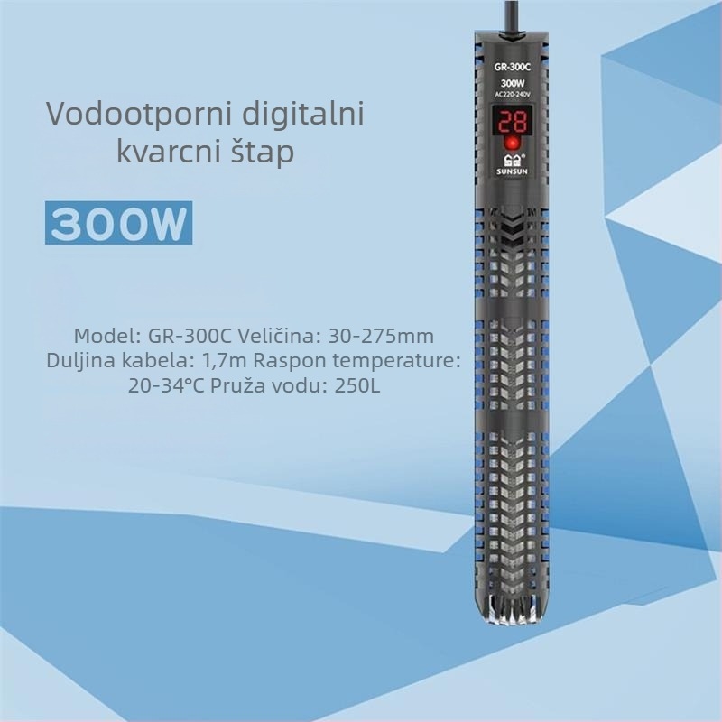 Akvarijska šipka za grijanje s digitalnim zaslonom, kvarcni element grijanja, automatska regulacija temperature, otporno na eksplozije, zaštitni poklopac