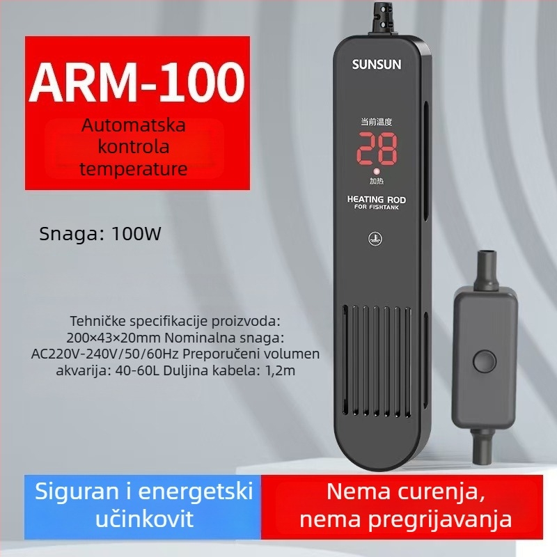 Akvarijska šipka za grijanje s digitalnim zaslonom, kvarcni element grijanja, automatska regulacija temperature, otporno na eksplozije, zaštitni poklopac