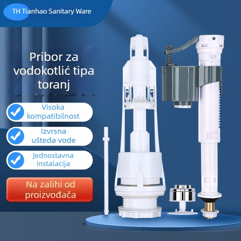 Set ventila za WC spremnik s plovkom, ulaznim i ispušnim ventilom | PP materijal | toranj tip | način rada: pritisk/bočni pritisak