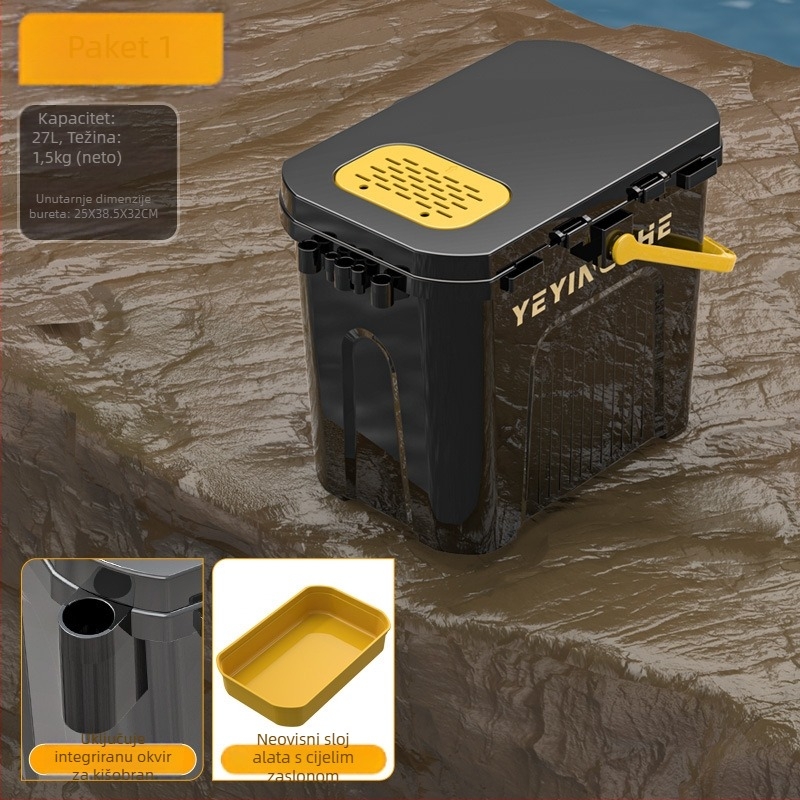 Prijenosna košara za ribolov s sjedalom jednovrstvenom kutijom, plastika, kapacitet ispod 9, višenamjenski komplet za ribolov