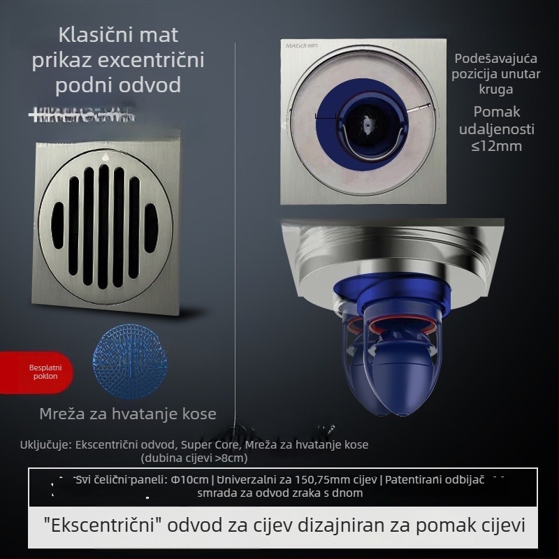 Brtveni prsten za kupaonski odvod s prilagodljivim promjerom – plastični, poklopac protiv mirisa, model Mz3ppnrs