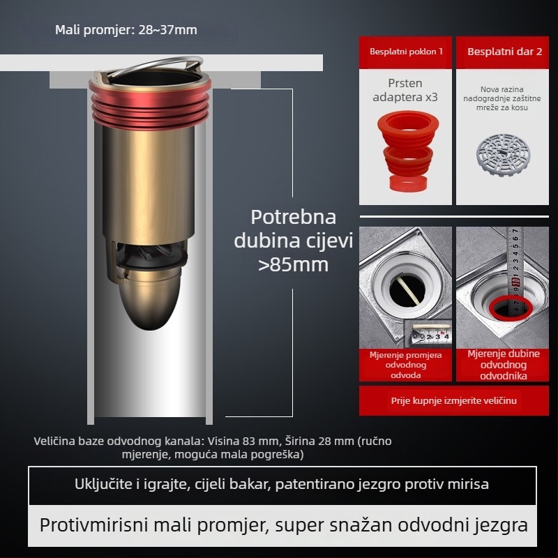 Brtveni prsten za kupaonski odvod s prilagodljivim promjerom – plastični, poklopac protiv mirisa, model Mz3ppnrs
