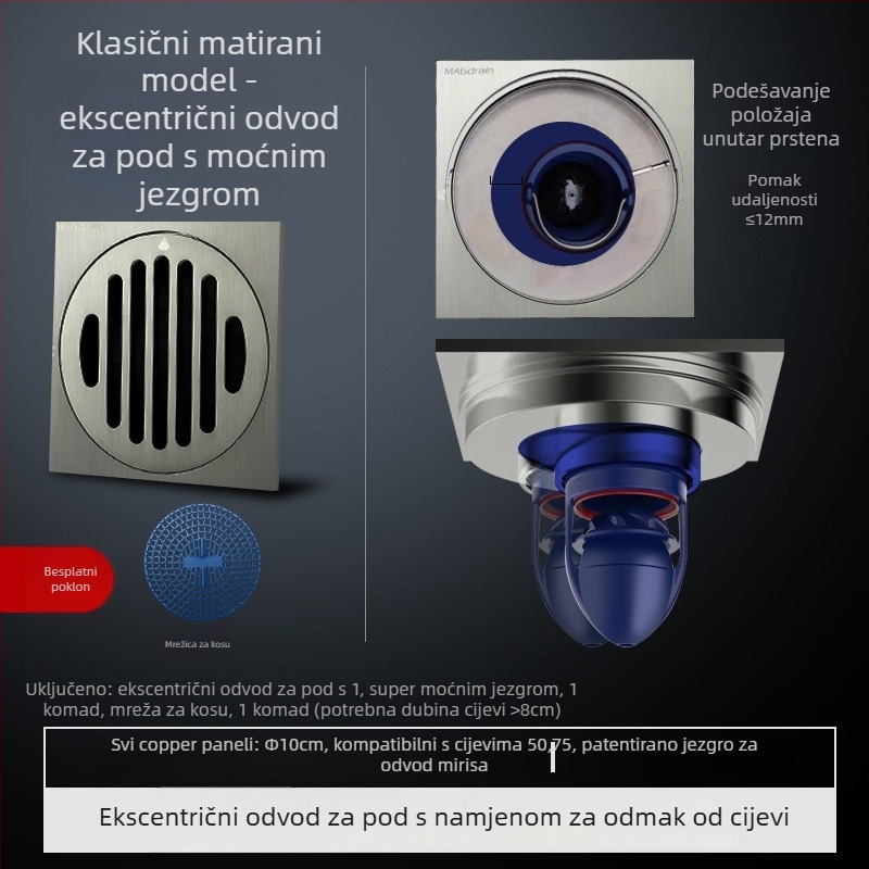 Brtveni prsten za kupaonski odvod s prilagodljivim promjerom – plastični, poklopac protiv mirisa, model Mz3ppnrs