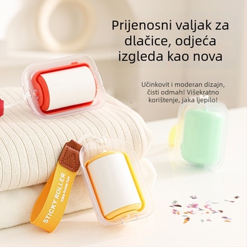 Prijenosni valjak za dlačice sa šnúrkom – za kućnu upotrebu, uklanja dlačice s odjeće i mačju dlaku, uključuje zamjenske ljepljive trake