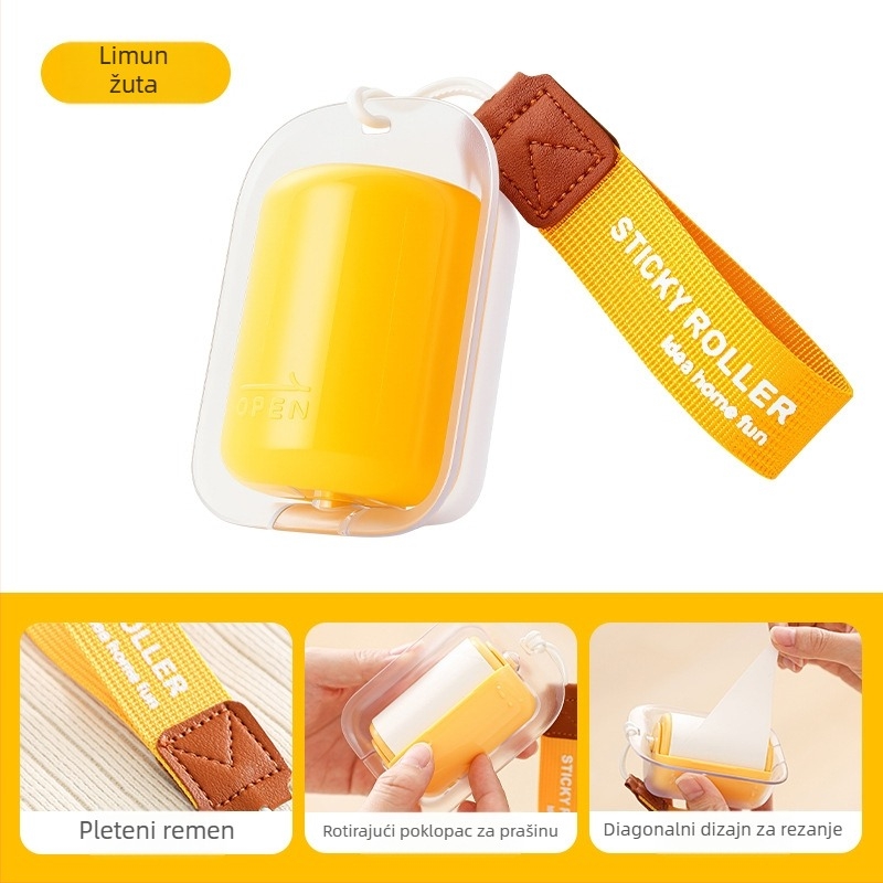 Prijenosni valjak za dlačice sa šnúrkom – za kućnu upotrebu, uklanja dlačice s odjeće i mačju dlaku, uključuje zamjenske ljepljive trake