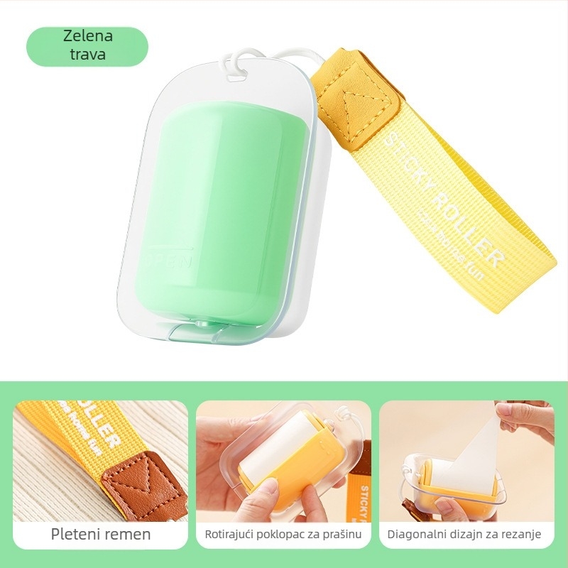 Prijenosni valjak za dlačice sa šnúrkom – za kućnu upotrebu, uklanja dlačice s odjeće i mačju dlaku, uključuje zamjenske ljepljive trake