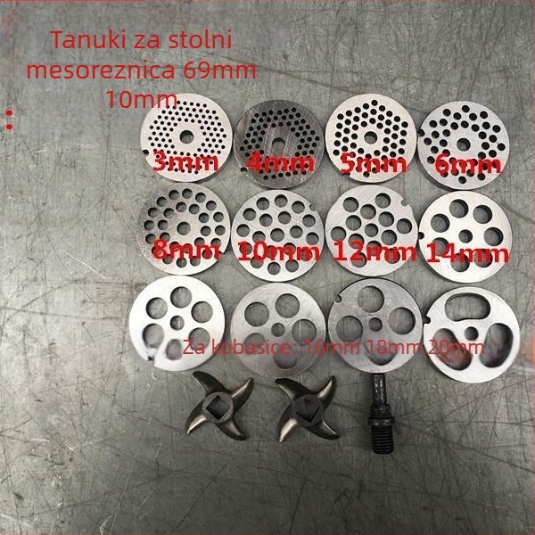 Stolni mljevač mesa s križnim nožem, nožem Turtle-Back, četverokraki osovinski, perforirana pločica, izlazna pločica mesa