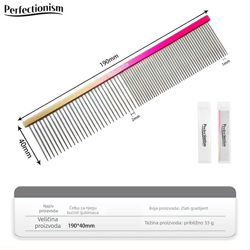 Četka za njegu kućnih ljubimaca za pse i mačke – drška od avionskog aluminija, nehrđajući čelični zubi – model 2032-74, univerzalna upotreba