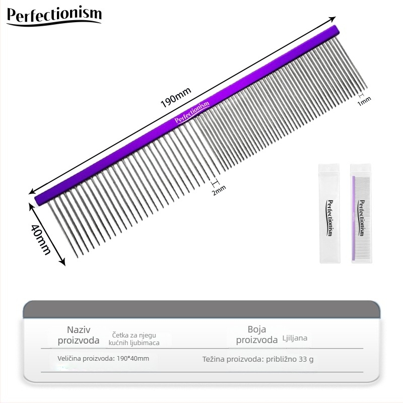 Četka za njegu kućnih ljubimaca za pse i mačke – drška od avionskog aluminija, nehrđajući čelični zubi – model 2032-74, univerzalna upotreba