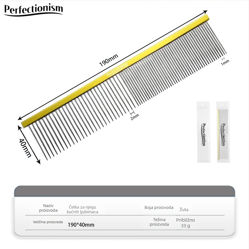 Četka za njegu kućnih ljubimaca za pse i mačke – drška od avionskog aluminija, nehrđajući čelični zubi – model 2032-74, univerzalna upotreba