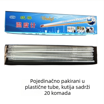 Termometar sa živom, staklena šipka, duljina 30 cm, raspon 0–50/100/200 °C, mjerni štapić bijelog živog srebra, 300/360 stupnjeva